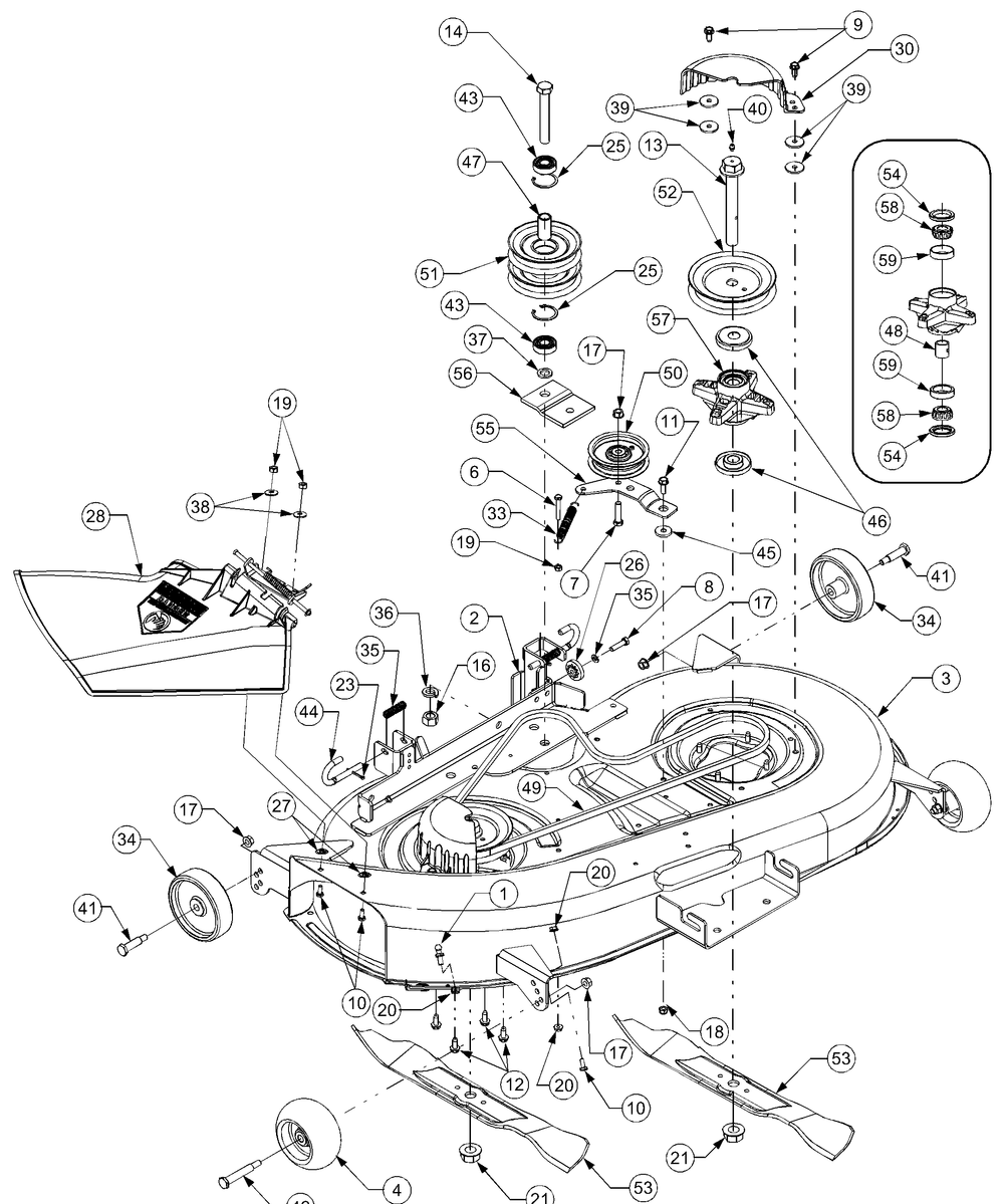 Mower Deck 42 Inch Diagram and Parts List for LT1018 13AB11CG710-13AB11CG712-13AL11CG710-13AL11CG712-13AX11CG710-13AX11CG712 Cub Cadet Lawn Tractor